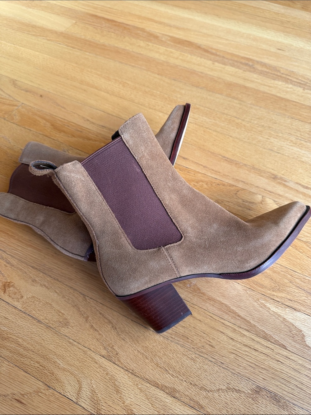 Dolce Vita H2O Waterproof Taupe Suede Chelsea Booties with Brown Elastic Panels